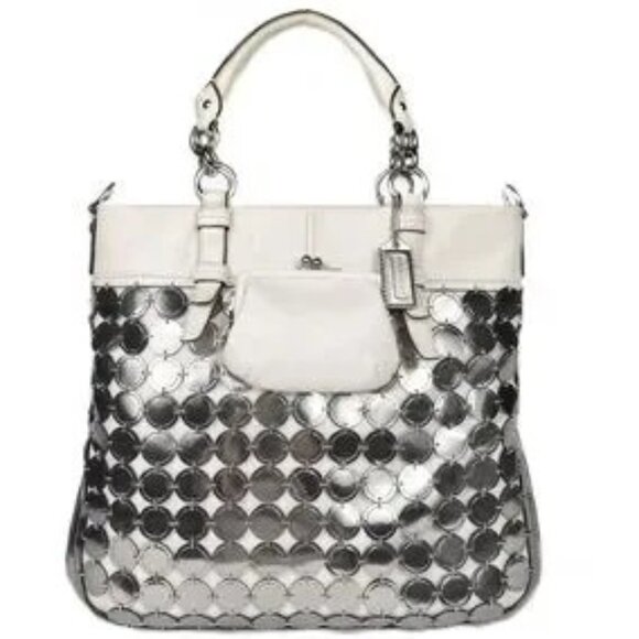 RARE COACH BONNIE CASHIN Y2K Silver Disc Medallion Tote - Picture 1 of 3